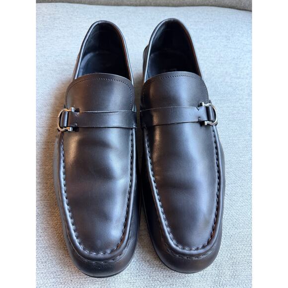 Salvatore Ferragamo Gitano Single Gancia Black Genuine Leather Loafer Men Sz 13 - Picture 2 of 12